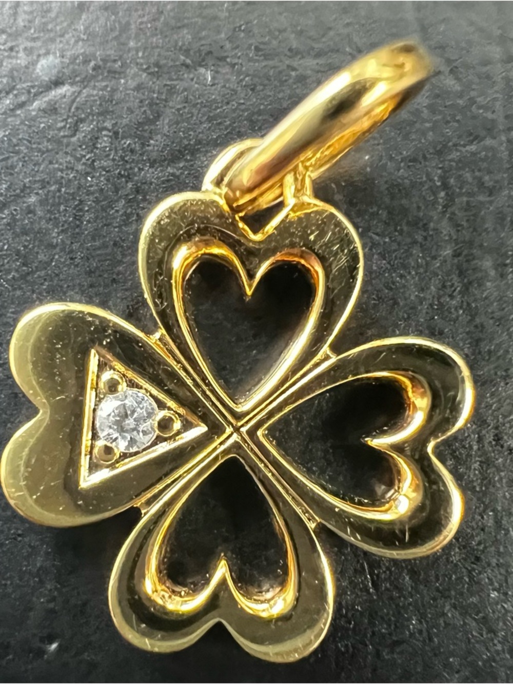 Pandora Gold Four-Leaf Clover Charm with Clear Stone